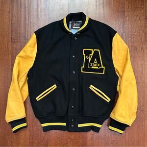 Vintage Los Angeles University Black and Gold Varsity Letterman Jacket, Size 48